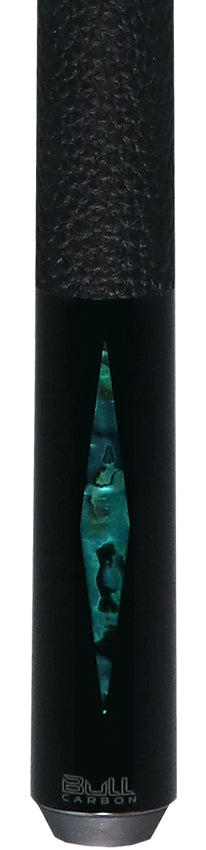 Bull Carbon Blue Stained Maple with Blue Genuine Shell Inlays Play Cue with Textured Leather Wrap