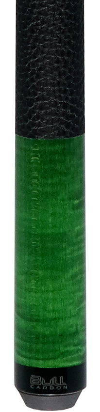 Bull Carbon Green-Stained Curly Maple Play Cue with Textured Leather Wrap