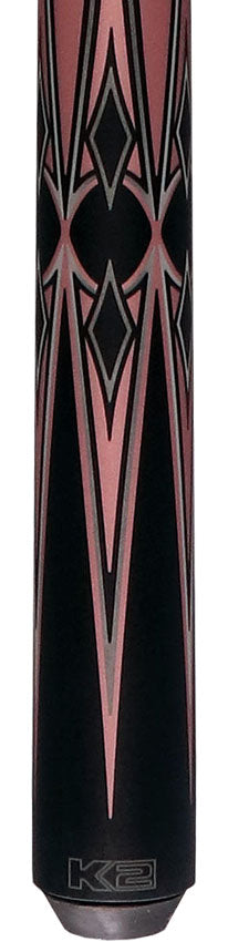 K2 Matte Metallic Pink with Black and Silver No Wrap Pool Cue with 11.75mm LD Koda Shaft