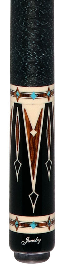 Jacoby Ebony Forearm with Bocote Points and Elforyn/Turquoise Inlays Pool Cue with 12.80mm Jacoby Ultra Pro Shaft
