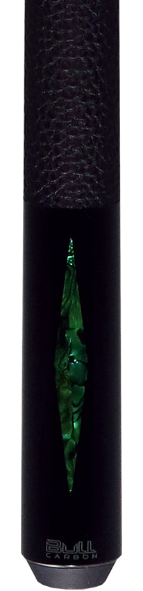 Bull Carbon Green Stained Maple with Green Genuine Shell Inlays Play Cue with Textured Leather Wrap