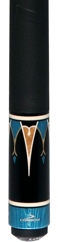 Longoni Galaxy Cyan Pool Cue with Elk Leather Wrap and Luna Nera Shaft