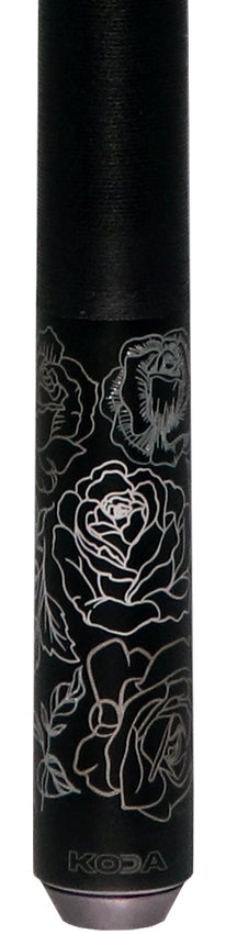 KODA Matte Black with Silver Rose Graphic Play Cue and Irish Linen Wrap