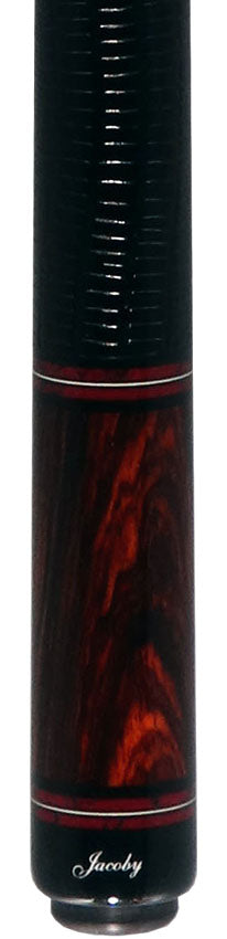 Jacoby Custom Maple and Bloody Jasper Pool Cue with Black Lizard Wrap and Jacoby Black Carbon Shaft