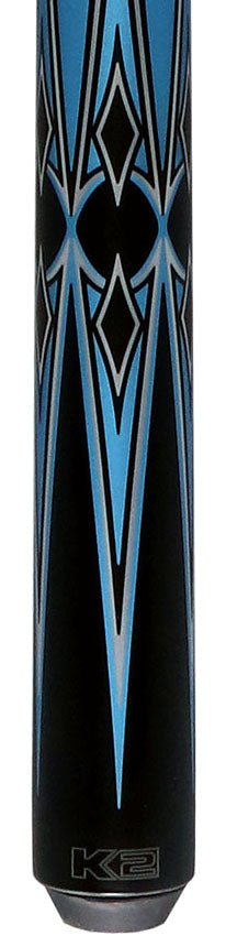 K2 Matte Metallic Blue with Silver and Black Graphic Pool Cue with 12.50mm K2 LD Shaft