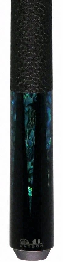 Bull Carbon Black with 6 Iridescent Blue Points Play Cue with Textured Leather Wrap