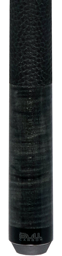Bull Carbon Gray-Stained Curly Maple Play Cue with Textured Leather Wrap