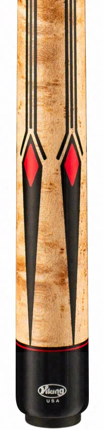 Viking Motore Series Khaki-Stained Birdseye Maple with 65 Black and Red Inlays Play Cue - MT0304