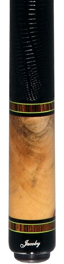 Jacoby Custom Bocote and Buckeye Burl Pool Cue with Black Lizard Wrap and Jacoby Black Carbon Shaft