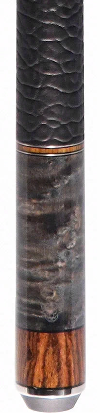 Bull Carbon Gray Birdseye Maple with Bocote Inlays Play Cue with Textured Leather Wrap