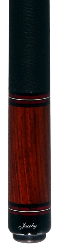 Jacoby Custom Birdseye Maple with Ebony and Cocobolo/ Bloody Jasper Points Pool Cue with Black Bull Hide Wrap and Jacoby Black Carbon Shaft