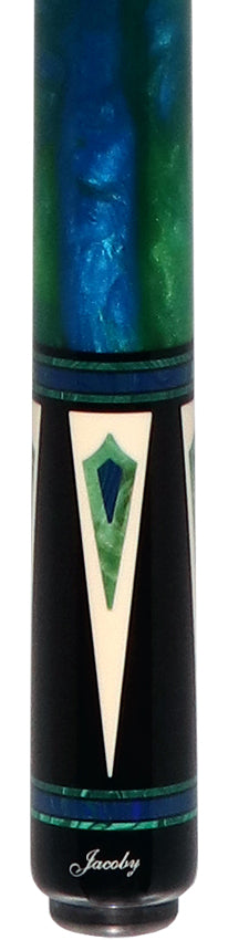 Jacoby Ebony with 4 White Juma/Malachite Points and Impregnated Burl No Wrap Pool Cue with Carbon Shaft