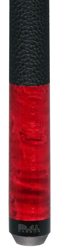 Bull Carbon Red-Stained Birdseye Maple Play Cue with Textured Leather Wrap