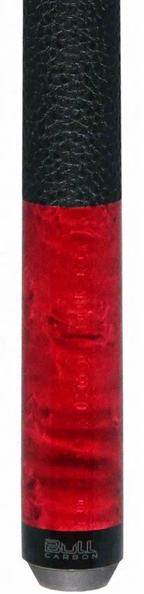 Bull Carbon Red-Stained Birdseye Maple Play Cue with Textured Leather Wrap