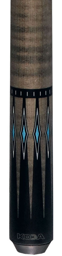KODA Black-Stained Maple with Gray Points and Blue Inlay Graphic Pool Cue - KD55GY