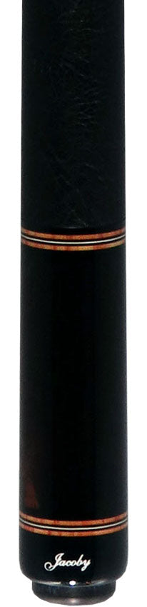 Jacoby Custom Birdseye Maple with Ebony and Tulipwood Points Pool Cue with Black Bull Hide Wrap and Jacoby Black Carbon Shaft