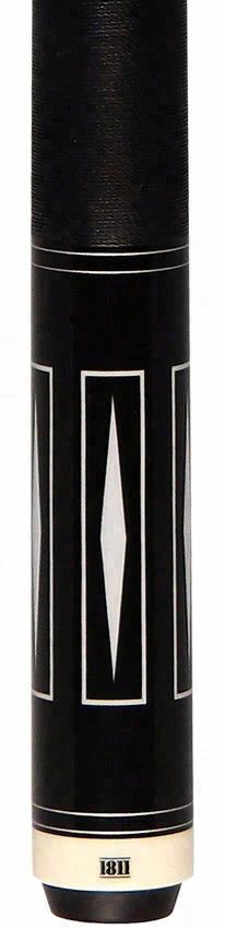 1811 Model 3 Black with White Point Graphic Forearm and Black Irish Linen Wrap Pool Cue Butt- Uni-Loc