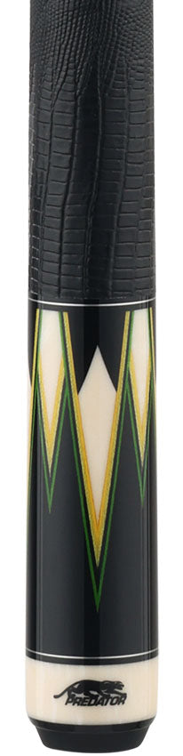 Predator Truesplice 16 Ebony Forearm with Green and Yellow Veneers Pool Cue with Lizard Wrap - Radial