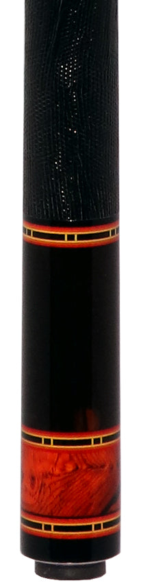 Jim Pierce Custom Cues - Gabon Ebony Forearm with 6 Mexican Cocobolo Points and Black Lizard Leather Wrap  - 2 Keilwood  Shafts