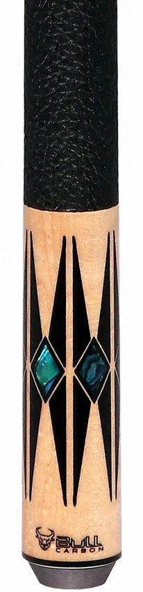 Bull Carbon Birdseye Maple with Black Points and Abalone Inlays Play Cue with Textured Leather Wrap
