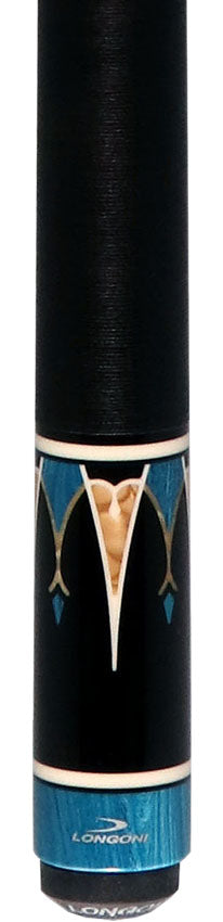 Longoni Galaxy Cyan Pool Cue with Linen Wrap and Luna Nera Shaft