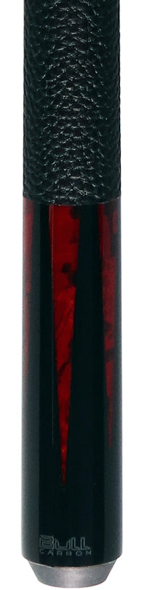 Bull Carbon Black with 6 Iridescent Red Points Play Cue with Textured Leather Wrap