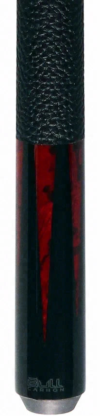 Bull Carbon Black with 6 Iridescent Red Points Play Cue with Textured Leather Wrap