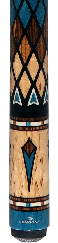 Longoni Limited Masai Cyan No Wrap Pool Cue with VP2 - S2 American Shaft