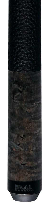 Bull Carbon Gray-Stained Birdseye Maple Play Cue with Textured Leather Wrap