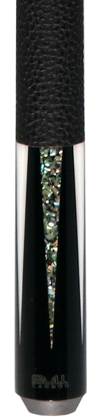 Bull Carbon Black with Mother of Pearl and Elforyn Points Play Cue with Textured Leather Wrap
