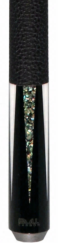 Bull Carbon Black with Mother of Pearl and Elforyn Points Play Cue with Textured Leather Wrap