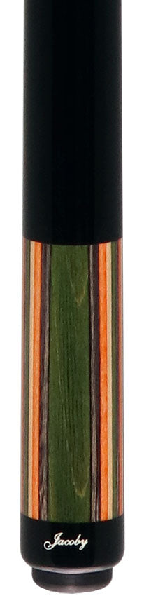 Jacoby Gray/Green/Natural/Orange Laminated Pool Cue with Ebony Wrap Section