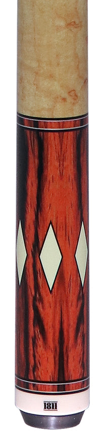 1811 Model 5 Butterscotch Maple Forearm and Handle with Cocobolo Point Graphic Wrapless Pool Cue Butt- Uni-Loc