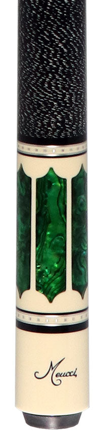 Meucci 2020 White - Green Pearl - Black/White Wrap Pool Cue with Carbon Shaft - 2020WHGRBKWHC