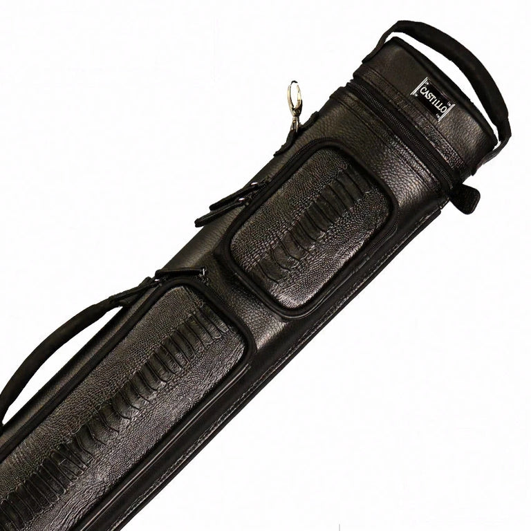 Castillo Black Leather with Black Ostrich Leg Accent 2x4 Hard Leather Pool Cue Case - CLG24BKBKOS