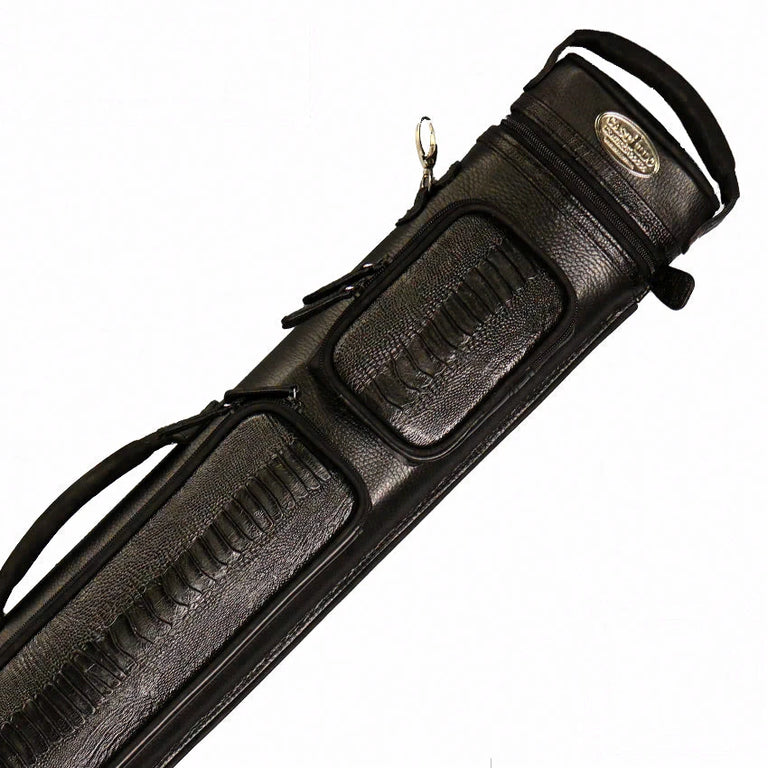 Castillo Black Leather with Black Ostrich Leg Accent 2x4 Hard Leather Pool Cue Case - CLG24BKBKOS