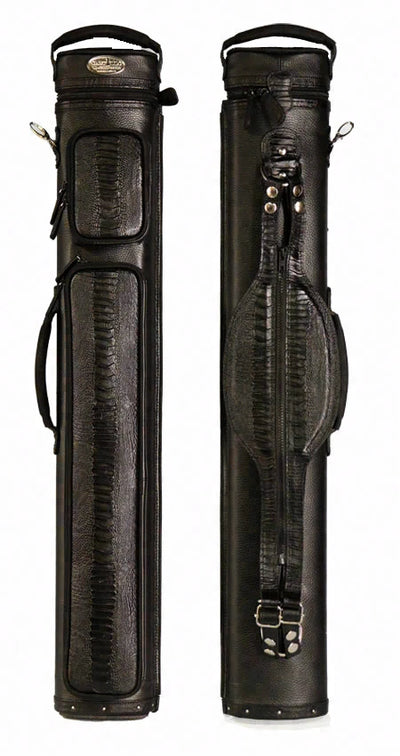 Castillo Black Leather with Black Ostrich Leg Accent 2x4 Hard Leather Pool Cue Case - CLG24BKBKOS