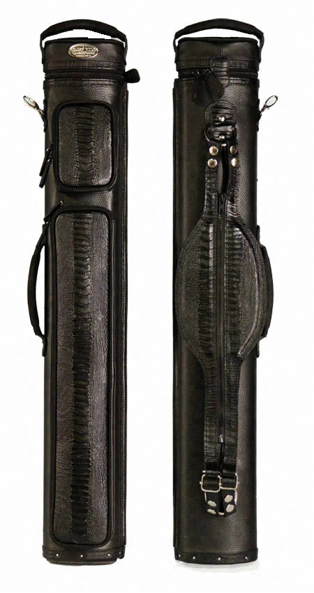 Castillo Black Leather with Black Ostrich Leg Accent 2x4 Hard Leather Pool Cue Case - CLG24BKBKOS