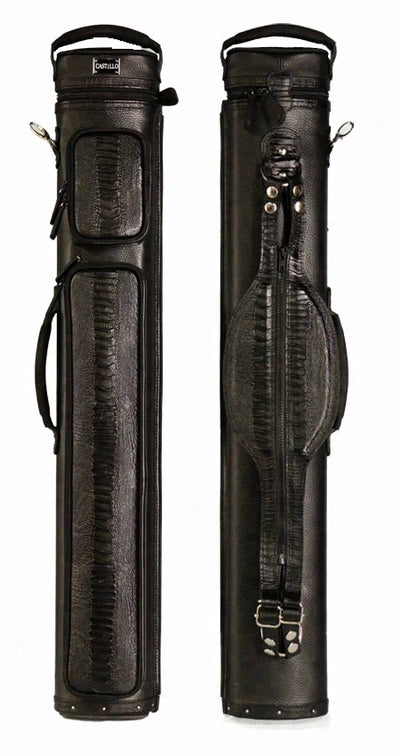 Castillo Black Leather with Black Ostrich Leg Accent 2x4 Hard Leather Pool Cue Case - CLG24BKBKOS