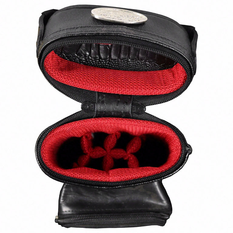 Castillo Black Leather with Black Ostrich Leg Accent 2x4 Hard Leather Pool Cue Case - CLG24BKBKOS