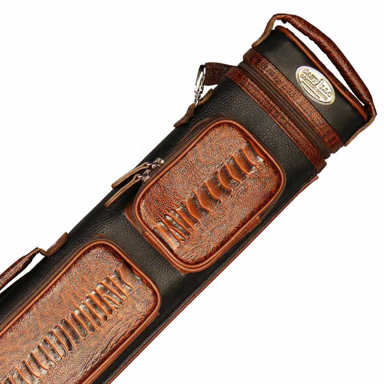 Castillo Black Leather with Cognac Ostrich Leg Accent 2x4 Hard Leather Pool Cue Case - CLG24BKCGOS