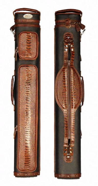 Castillo Black Leather with Cognac Ostrich Leg Accent 2x4 Hard Leather Pool Cue Case - CLG24BKCGOS