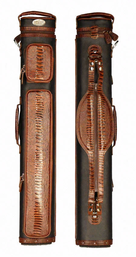 Castillo Black Leather with Cognac Ostrich Leg Accent 2x4 Hard Leather Pool Cue Case - CLG24BKCGOS