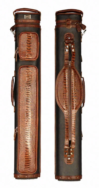 Castillo Black Leather with Cognac Ostrich Leg Accent 2x4 Hard Leather Pool Cue Case - CLG24BKCGOS