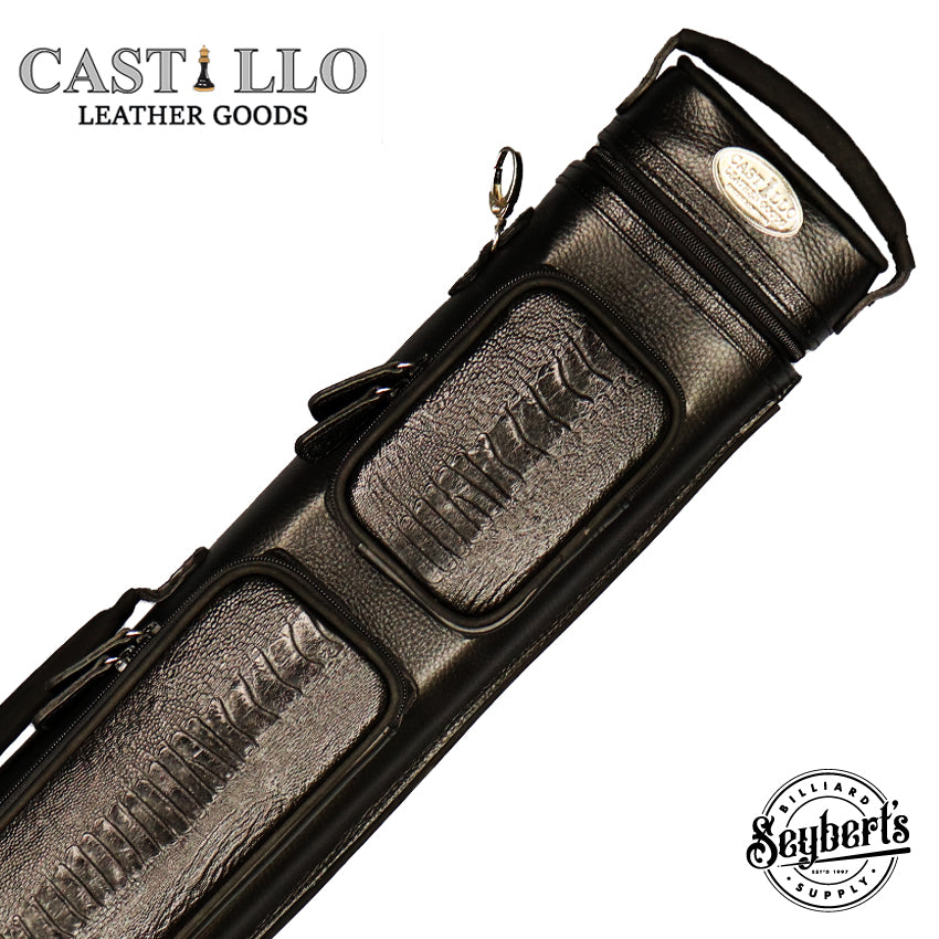 Castillo Black Leather with Black Ostrich Leg Accent 3x5 Hard