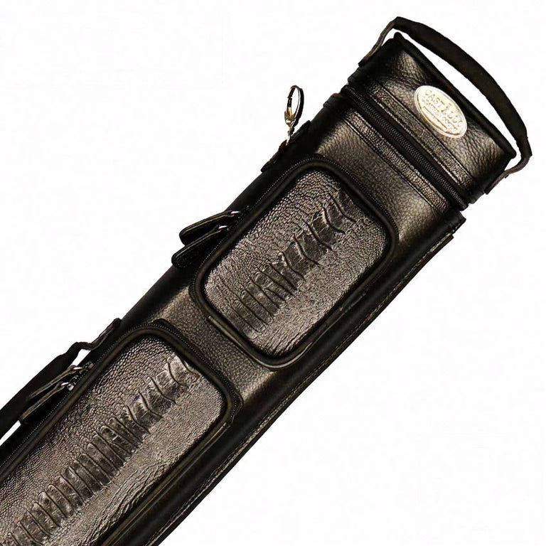 Castillo Black Leather with Black Ostrich Leg Accent 3x5 Hard Leather Pool Cue Case - CLG35BKBKOS