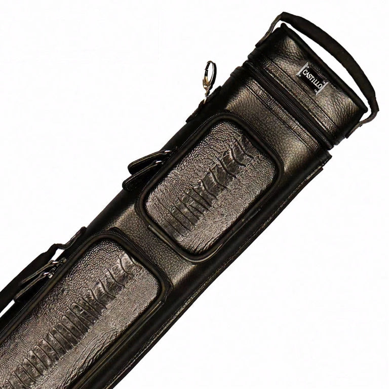Castillo Black Leather with Black Ostrich Leg Accent 3x5 Hard Leather Pool Cue Case - CLG35BKBKOS