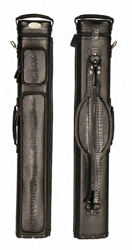 Castillo Black Leather with Black Ostrich Leg Accent 3x5 Hard Leather Pool Cue Case - CLG35BKBKOS