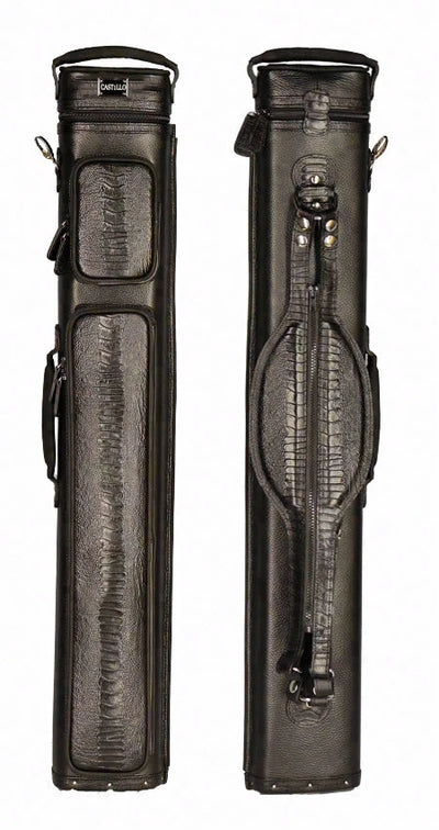 Castillo Black Leather with Black Ostrich Leg Accent 3x5 Hard Leather Pool Cue Case - CLG35BKBKOS