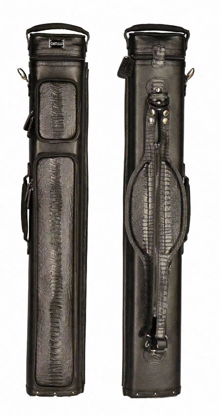 Castillo Black Leather with Black Ostrich Leg Accent 3x5 Hard Leather Pool Cue Case - CLG35BKBKOS